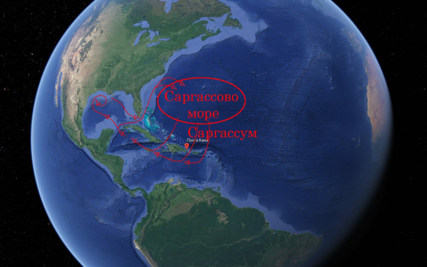 саргассово море на карте мира